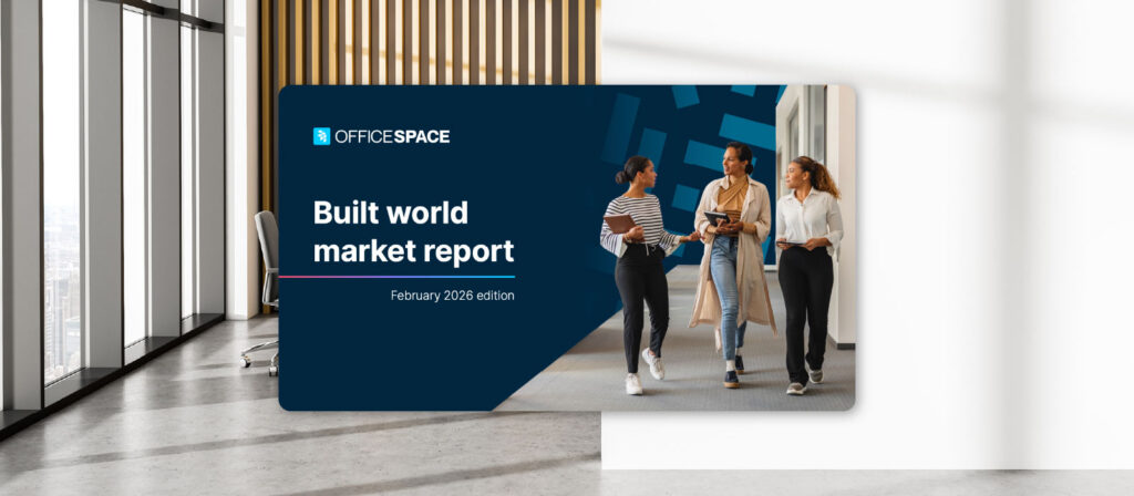 3 women walking through an office on the cover of the OfficeSpace built world market report 2026