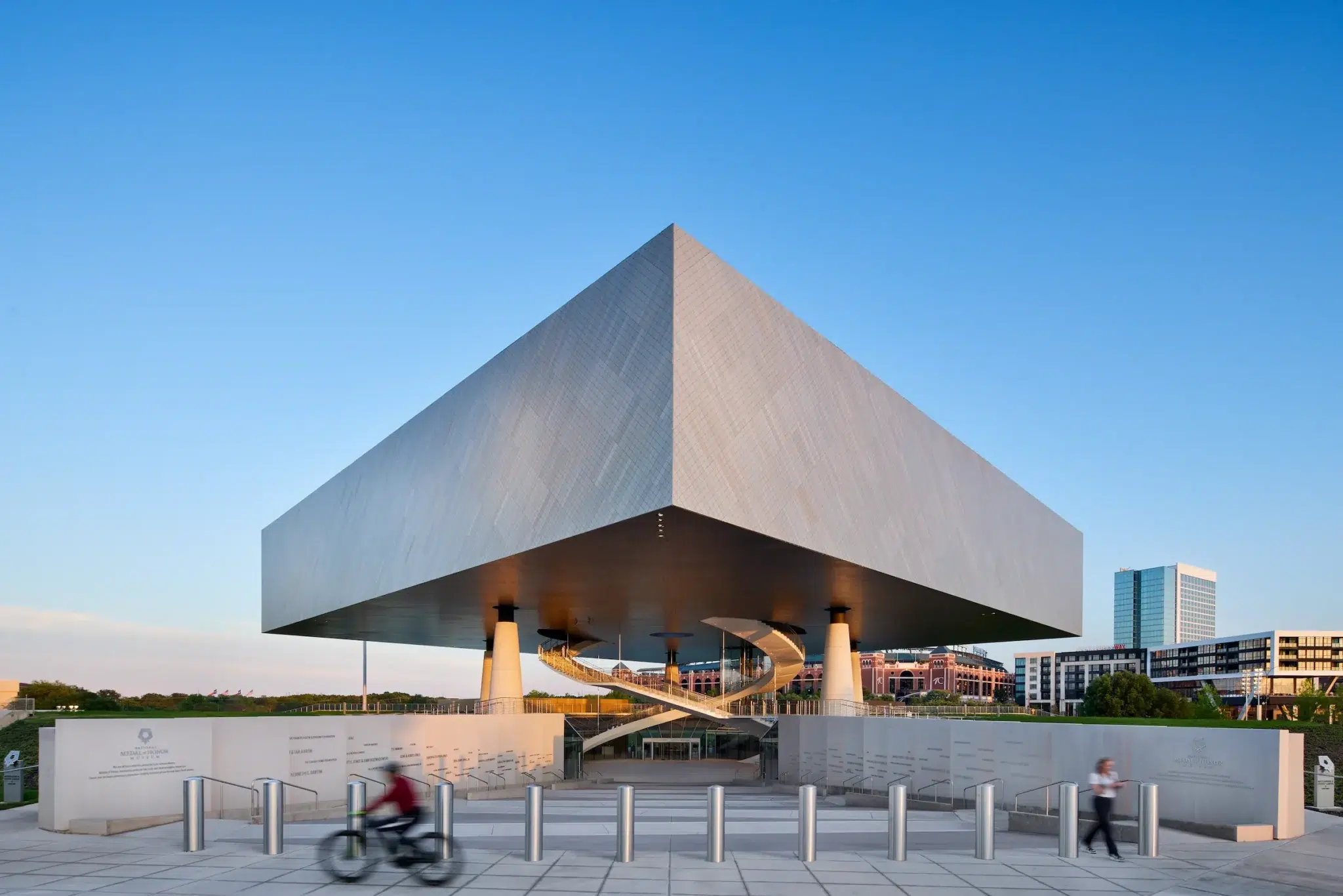 The aluminum mass exterior of the National Medal of Honor Museum 