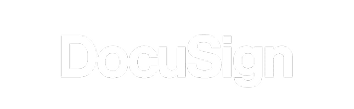 The image shows the DocuSign logo with the word DocuSign in white text on a light gray background.