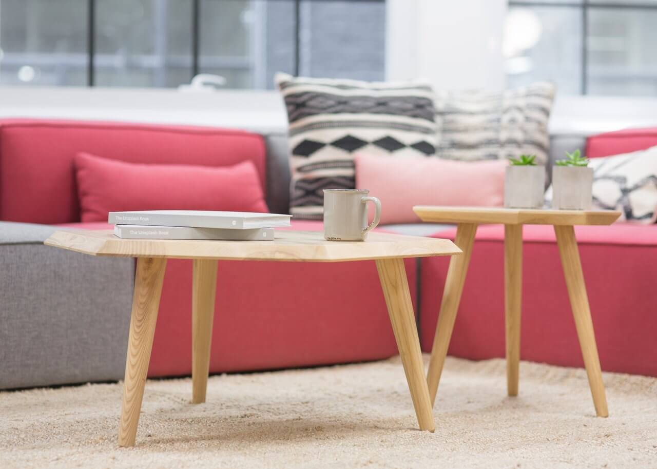 sofas and coffee tables in an office