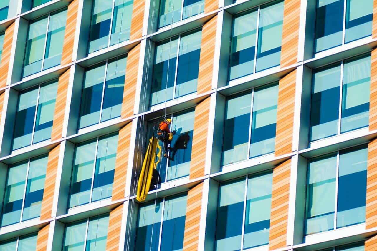 window washer on side of building