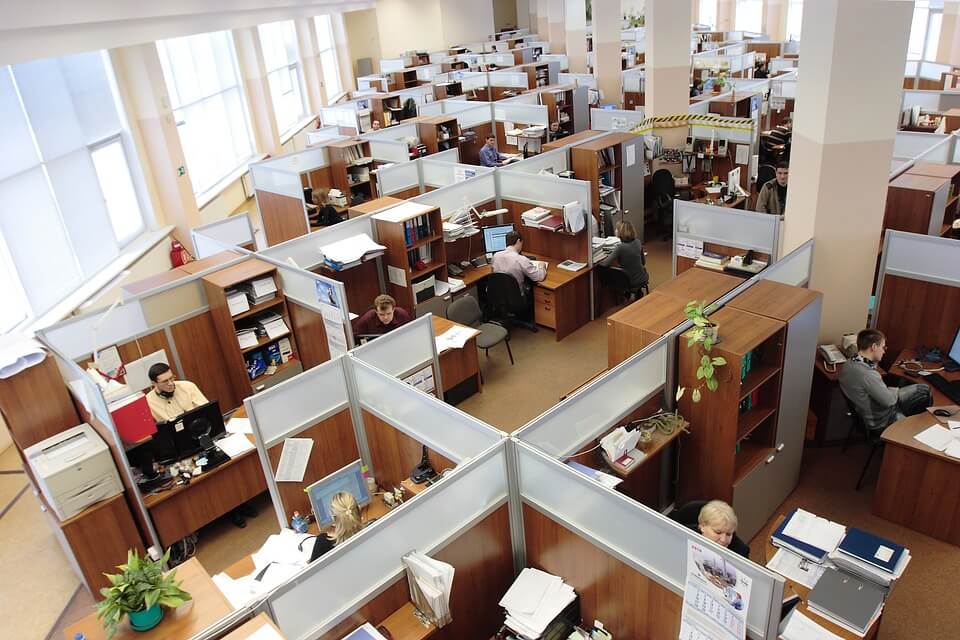 cubicles people working office workplace sound management