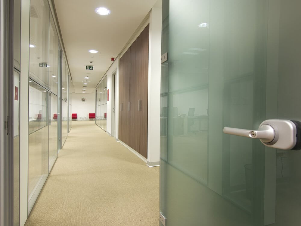 open door leading into an office building