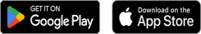 Two buttons: one says Get it on Google Play with the Google Play logo, and the other says Download on the App Store with the Apple logo. Both have black backgrounds.