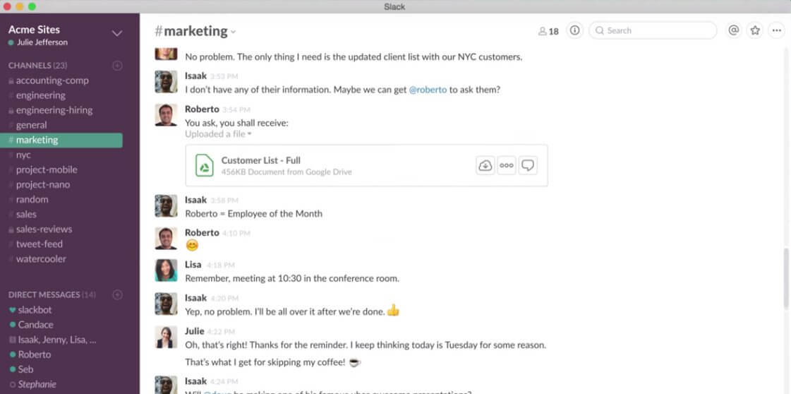 Slack interface