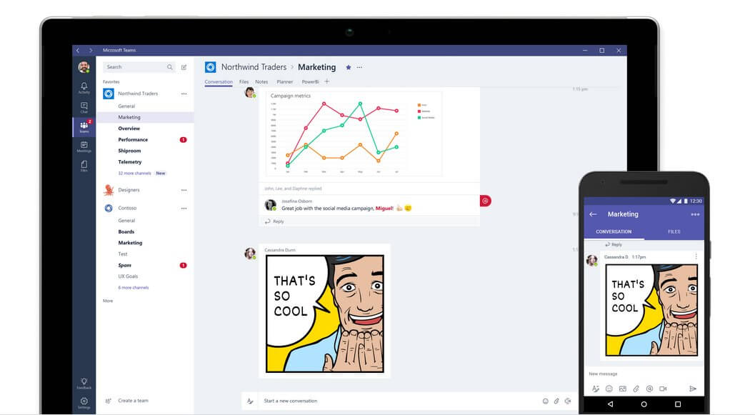 Microsoft Teams on tablet and smartphone screens