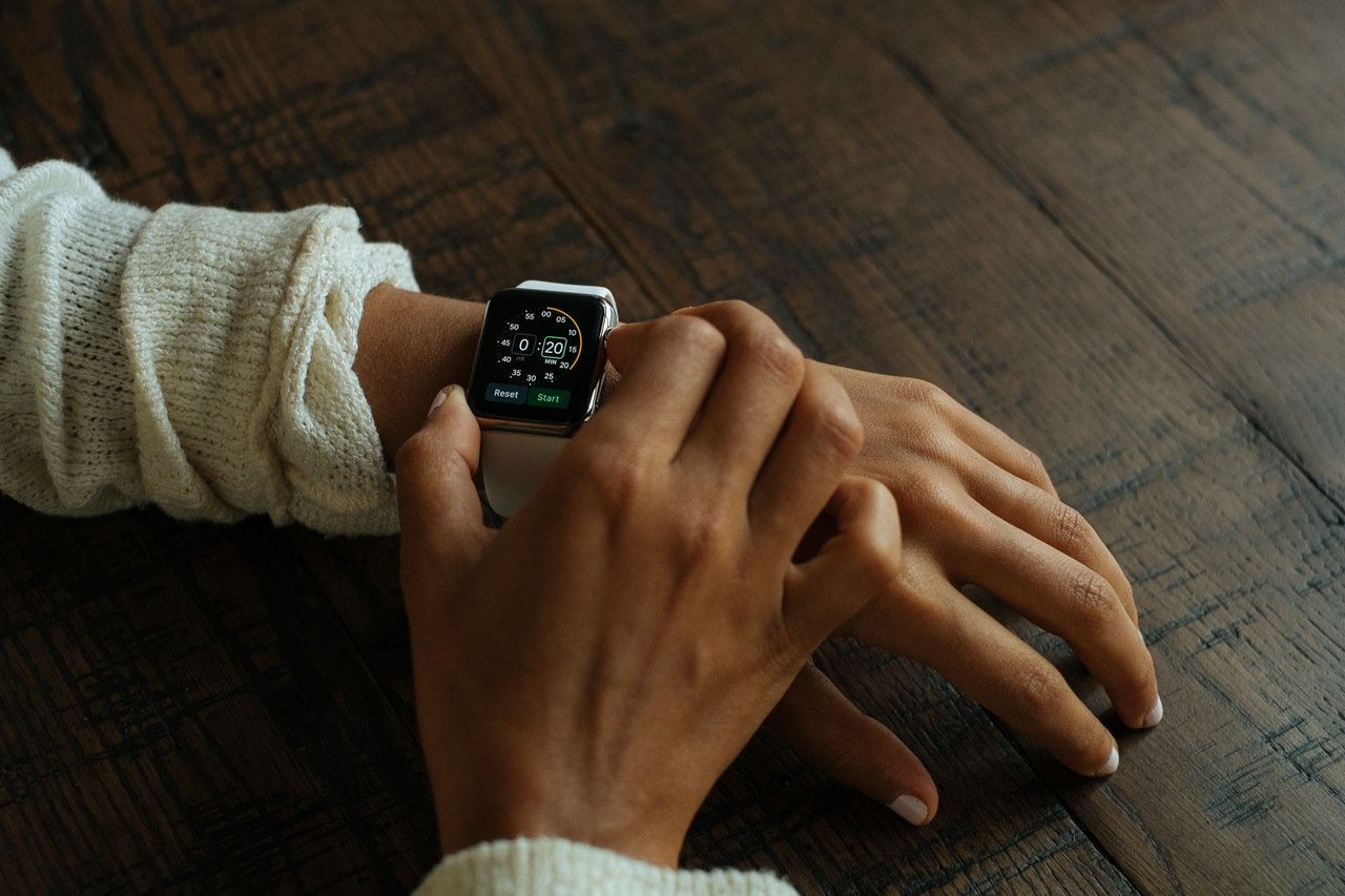 wearing a smartwatch wearing a smartwatch