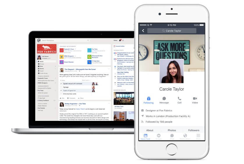 Facebook Workplace on laptop and mobile devices Facebook Workplace on laptop and mobile devices
