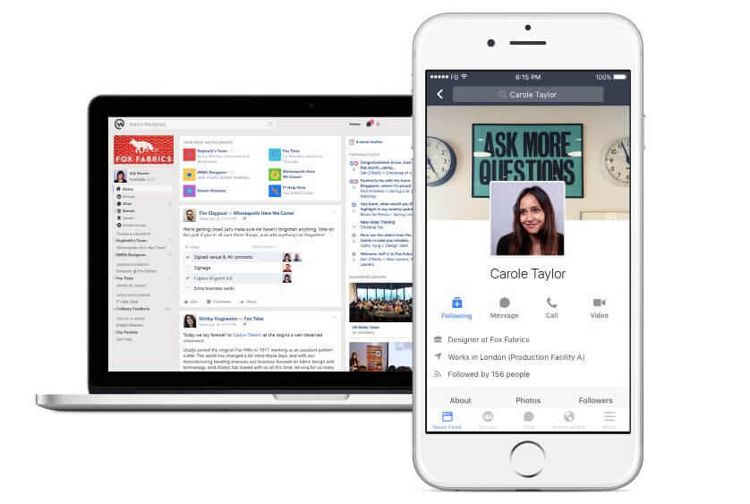 Facebook Workplace on laptop and mobile devices