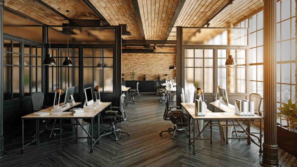 Industrial-style open office space