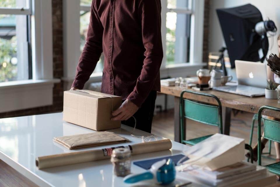 Desk with Package in Office